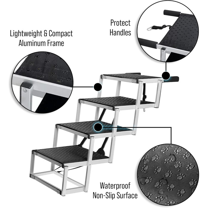 Сходинка для собак, алюмінієва, компактна, для великих собак, SUV, авто, вантажівки, з антиковзким покриттям