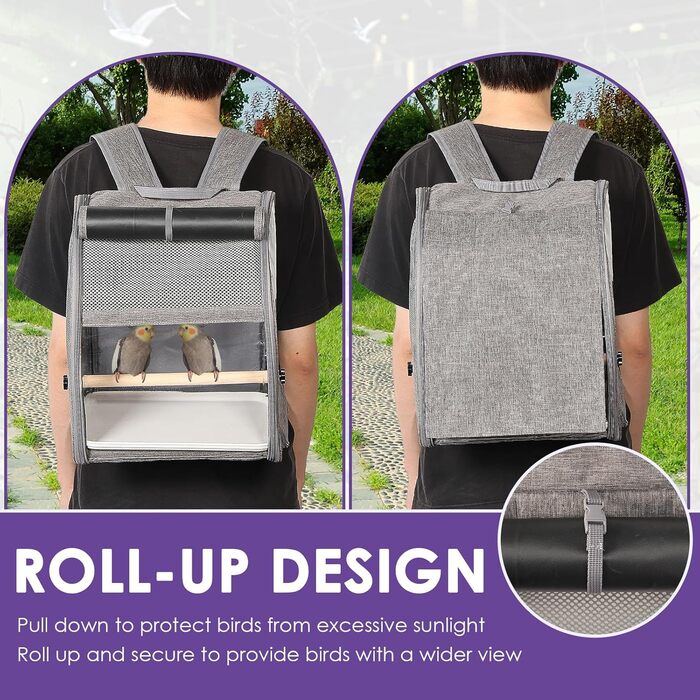 Рюкзак для птахів: переносна сумка-транспортер з жердинами та підставками, сірий. Підходить для папуг та інших середніх та дрібних птахів. Зроблений з дихаючої та міцної тканини Оксфорд.