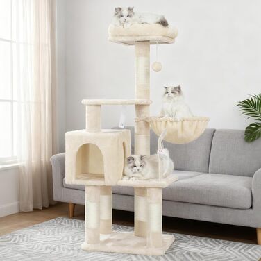 Комплекс для котів Heybly Kratzbaum HCT004SW: Дряпка-стовпчик з іграшками, будиночок, плюшева лежанка та гамак для кішок