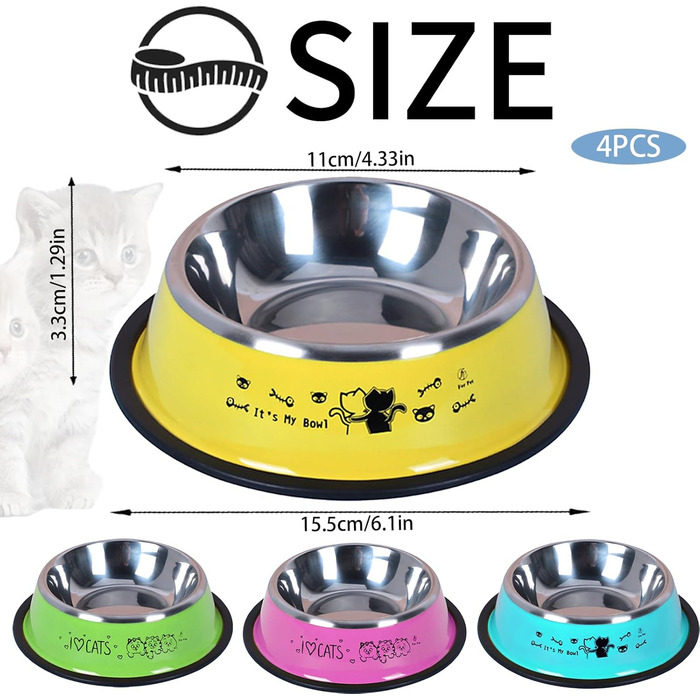 Набір мисок для котів Katzennäpfe: 4 шт. з нержавіючої сталі, протиковзкі, для води та корму, підходить для котів та цуценят