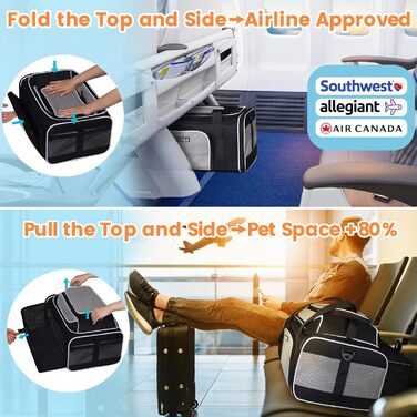 Транспортувальна сумка для домашніх тварин Petskd з розширенням та колесами, 48,3 x 33 x 22,9 см, схвалена Southwest Allegiant Airlines, м'яка переноска для собак до 6,8 кг та котів до 9 кг, фіолетовий колір (чорний)