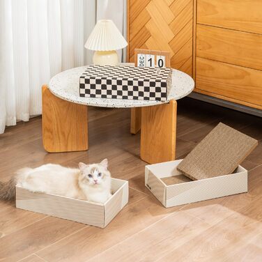5-Piece Cat Scratch Box Set from Conlun: Large, Double-Sided Design, Interactive Openings, Durable Scratch Pad, Furniture Protector (White)