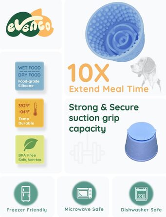 Миска для повільного годування для собак, силікон, блакитний колір, з великими присосками