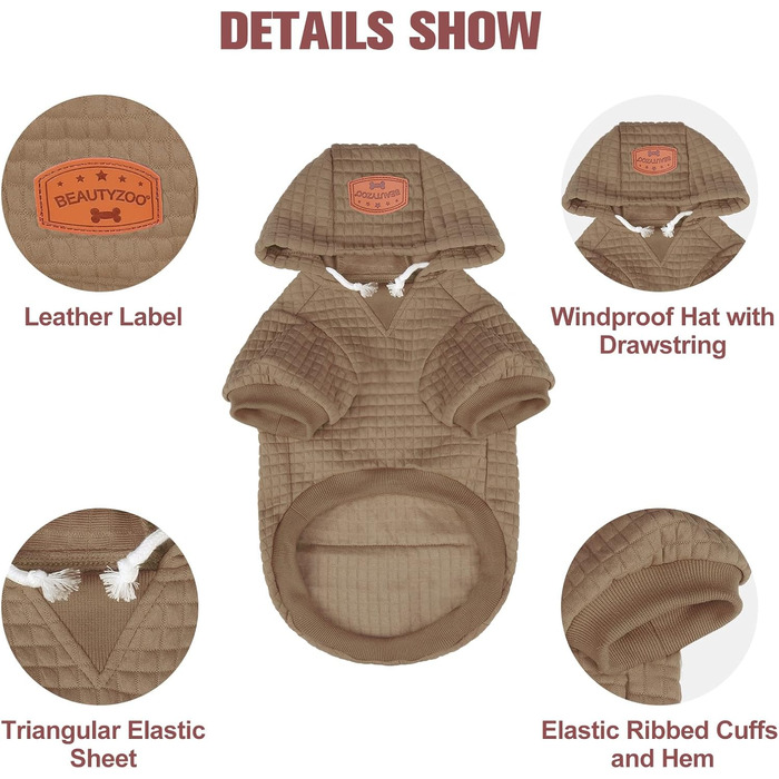 Світшот для великих собак BEAUTYZOO з кишенями, одяг для собак, підходить для маленьких та середніх собак, хлопчиків та дівчаток, матеріал – вафельна ламінована бавовна, халат для домашніх тварин з отвором для шапки, розмір 2XL (Спина: 69 см, Груди: 90 см