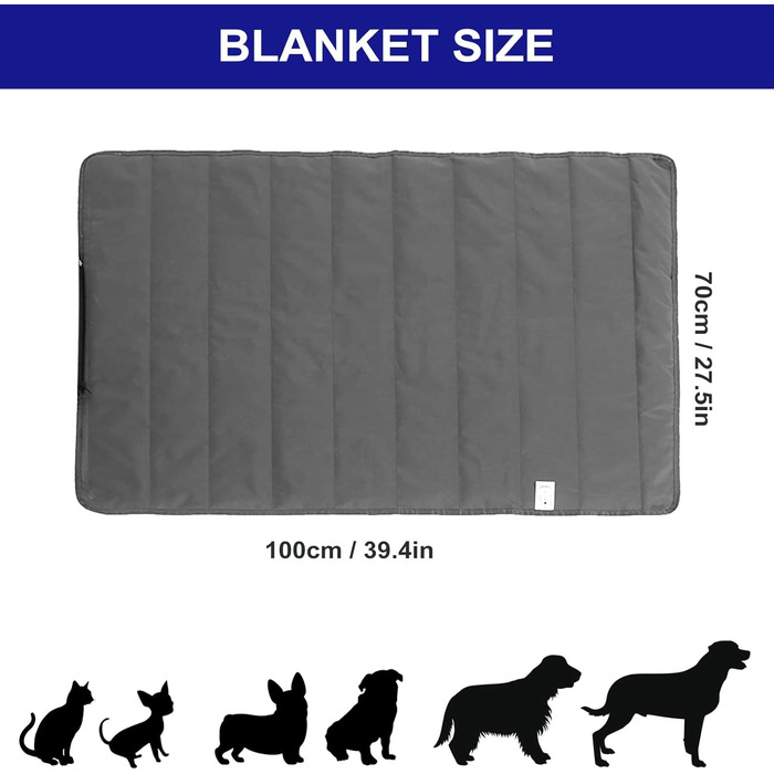 Килимок для собак Outdoor, 100x70 см, водовідштовхувальний. Зручний для подорожей, кемпінгу, з сумкою та щіткою для видалення шерсті. Підходить для собак та котів. Теплий, великий, з оксфордської тканини, чорного кольору.