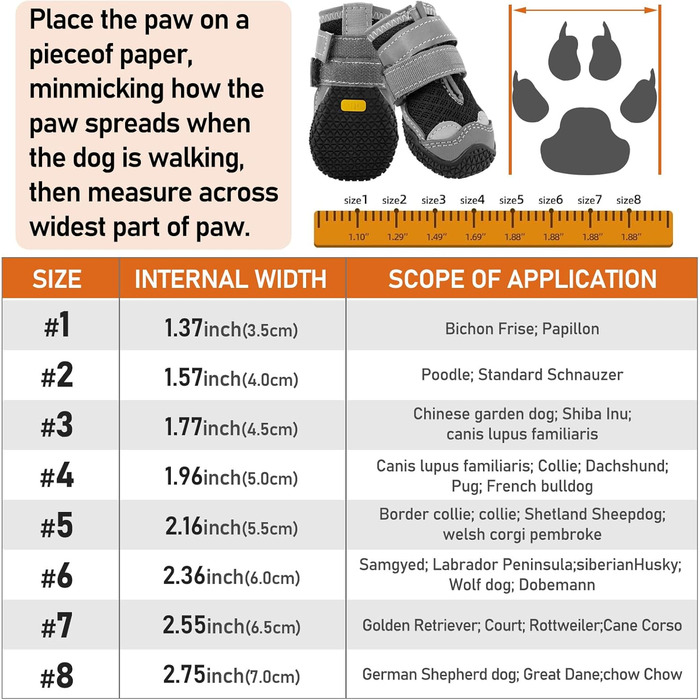 Черевики для собак середніх порід, неслизькі, з світловідбиваючими смугами, захист лап для снігоходів/прогулянок/відпочинку на природі/підлоги (2) сірі