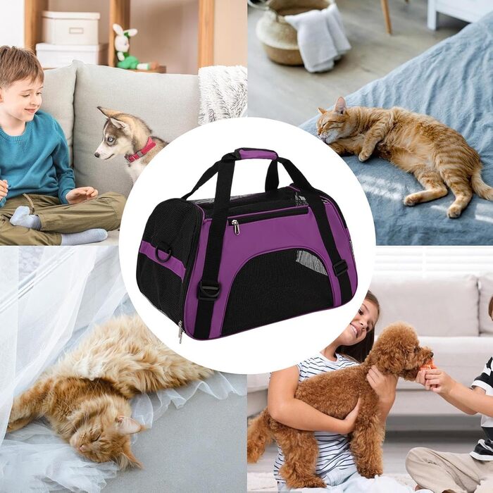 Сумка-переноска для тварин, портативна, для цуценят, дихаюча, неслизька, для подорожей, прогулянок та хандерінгу на природі, фіолетова