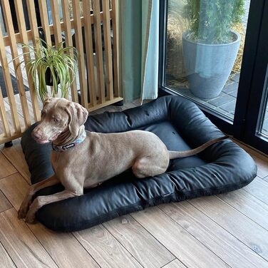 4L Textil Ella - Лежанка для собак великих порід, штучна шкіра, водостійка, 110x90 см, чорна