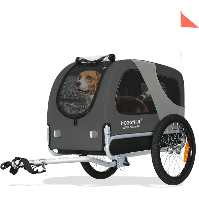 DOGGYHUT® Преміум велосипедний причіп для собак середнього розміру (до 23 кг), складаний, зелений (сірий)