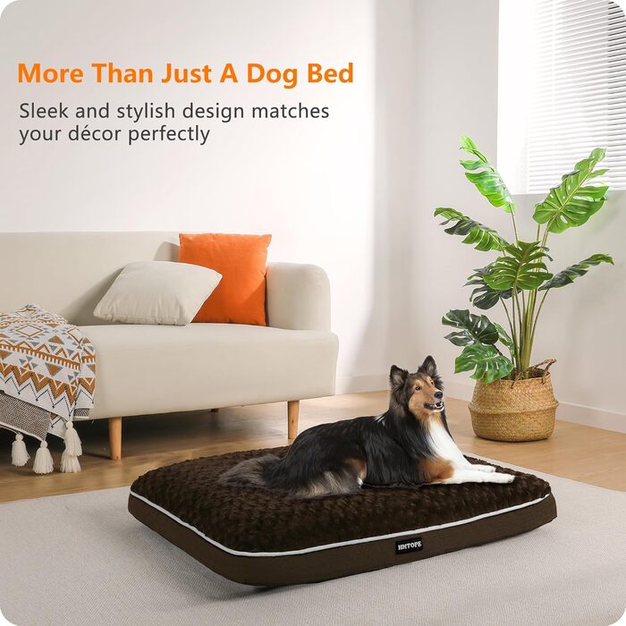 Ортопедичне ліжко для собак, матрац для собак з двошаровим дизайном, миється, знімний кошик для собак, 90 см для собак маленьких та середніх порід, коричневий L 89 x 59 x 10 см, коричневий