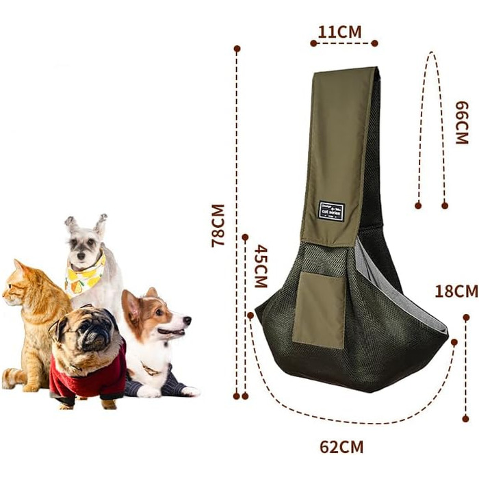 Сумка-переноска для собак до 5 кг, Sling Pet Carrier, зручна переноска для тварин, сумка-переноска для котів та собак, для прогулянок на плечі (Темно-зелена)