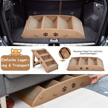 Сходинки для домашніх тварин GYMAX з 4 сходинками, складані, з пластику, з неслизькими підкладками, 4 килимками, трикутною структурою, для котів та собак (колір кавовий)