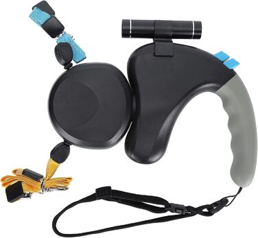 Подвійна собача шлейка, висувна шлейка з LED-підсвічуванням для двох собак, з фіксатором, регульована шлейка для домашніх тварин з двома головами, 9,8 футів, поворот на 360° без перекручування (Чорний)