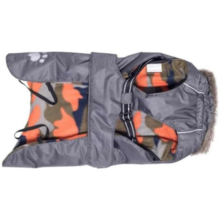 Теплий зимовий пуховик для собак Chiara з шлейкою, сірий, розмір L, з відбиваючими смугами та штучним хутром