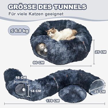 Туннель для котів Jiupety з лежаком, великий, темно-синій. Розкладний тунель-іграшка для котів, кроликів та хоряків. XXL