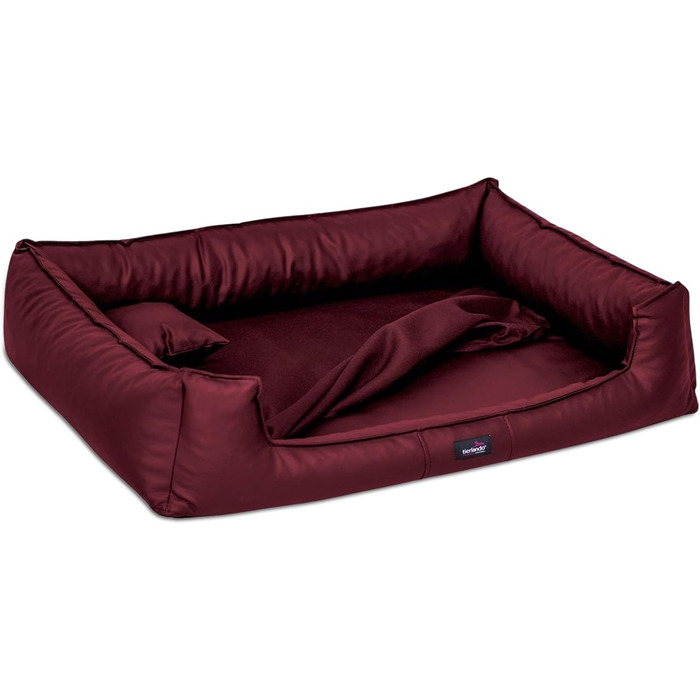 Ортопедичне собаче ліжко Tierlando® Goofy Easy Clean з штучної шкіри, з захистом для матраца, для середніх та великих собак, розмір 130x100 см, темно-червоний колір
