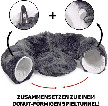 CanadianCat Company | Преміум тунель для котів Otis темно-сірий, м'який хутряний вкладиш, XXL 2-в-1 тунель-донат з лежаком для великих котів