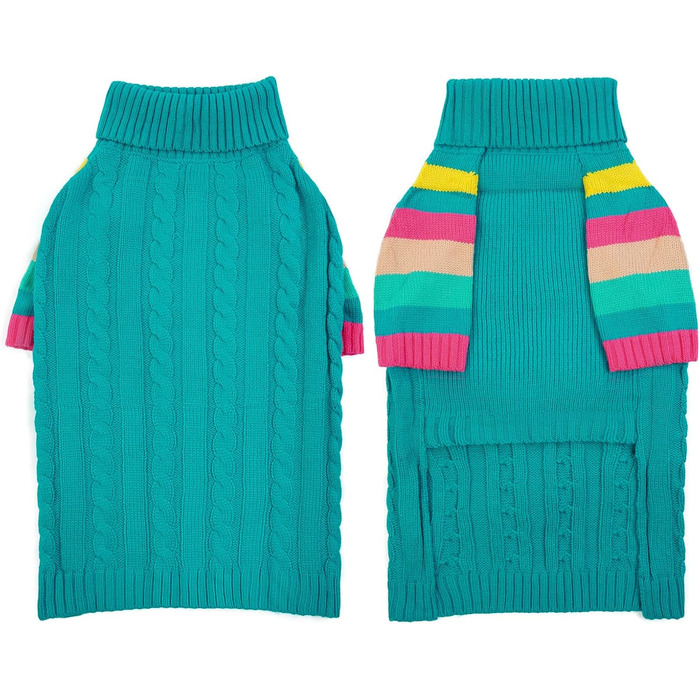 Теплий собачий светр з коміром для холодної погоди. Для чихуахуа, бульдога, такси, мопса, йорка (блакитно-зелений, S)