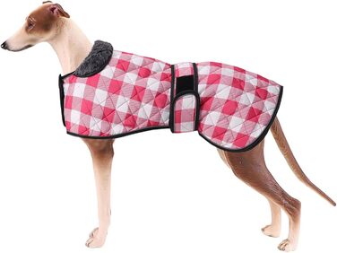 Водонепроникний собачий дощовик Geyecete для венгерських доберманів, віндхаундів та інших, з флісовою підкладкою, регульований, теплий, в клітинку рожевого кольору, розмір S (довжина спини 51-53 см) / L (довжина спини 61-64 см)