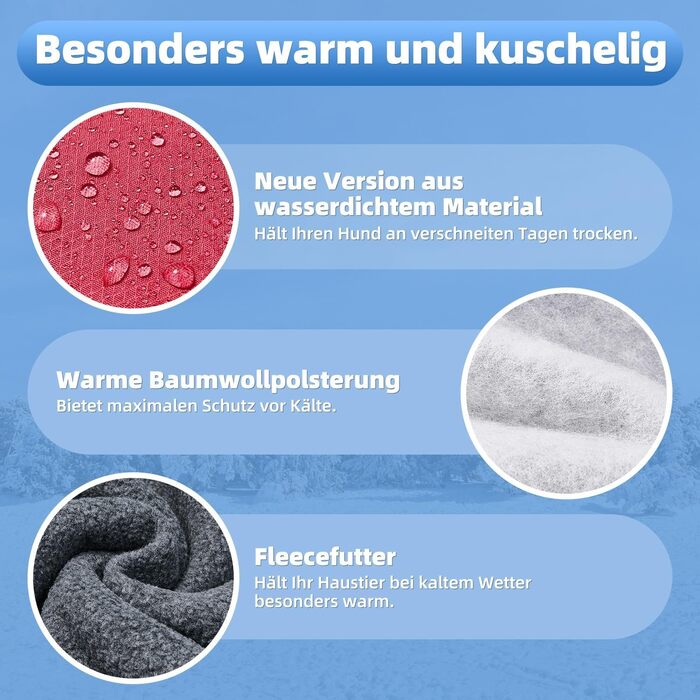 Зимовий теплий одяг для собак SlowTon: куртка з поларфлісу з коміром-шарфом, світловідбивачі, регульована, водонепроникна, вітронепроникна, для цуценят, м'яка, червона (M)