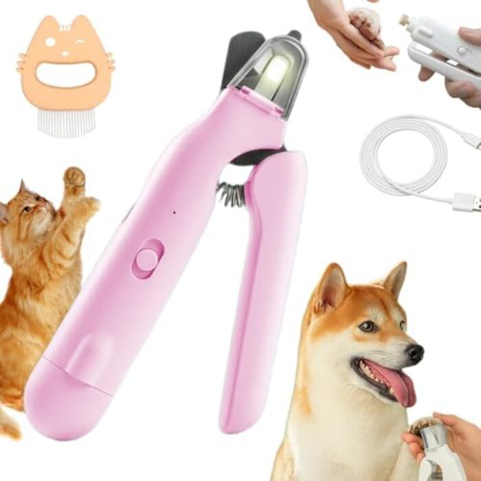 Ножиці для собак та котів з підсвічуванням, безпечні, з вбудованим точилом (рожеві)