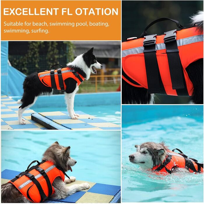Рятувальний жилет для собак PETCUTE з ручкою та світловідбиваючими елементами, для малих, середніх та великих собак, для плавання, катання на човні та каяку (L)