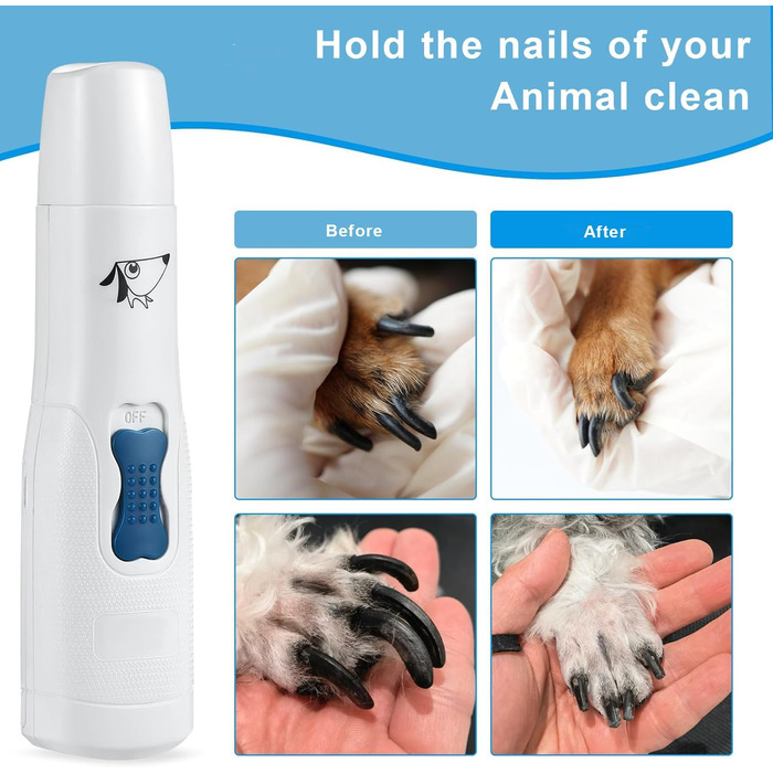 Електричний шліфувальник для собачих кігтів Brifit, тихий, для собак, котів та інших тварин, білий/сріблястий