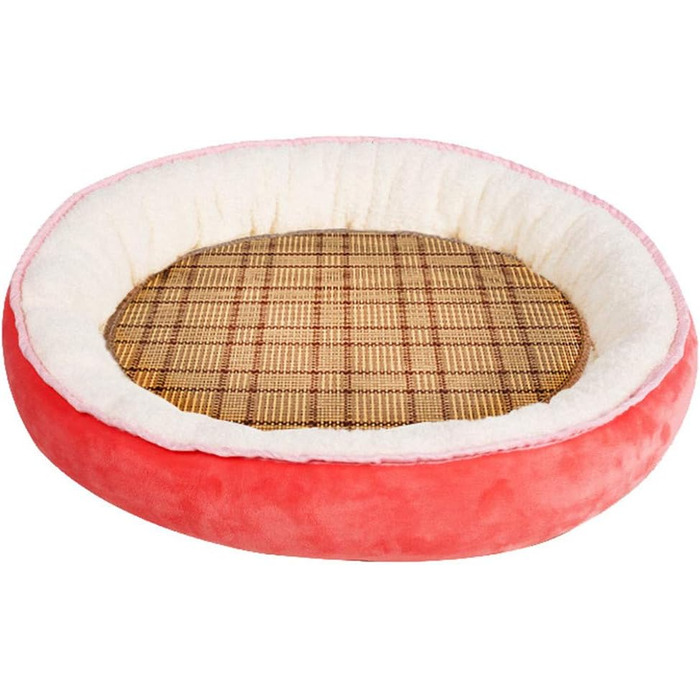 Кругле ліжко для собак та котів, м'яка плюшева подушка, червоний колір, 60х48 см