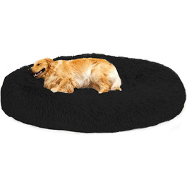 Лoir М'яке ліжко для собак великих та екстра-великих порід, 120 см, Чорний колір, Кругле м'яке ліжко-подушка, Можливість прання, Глибокий сон