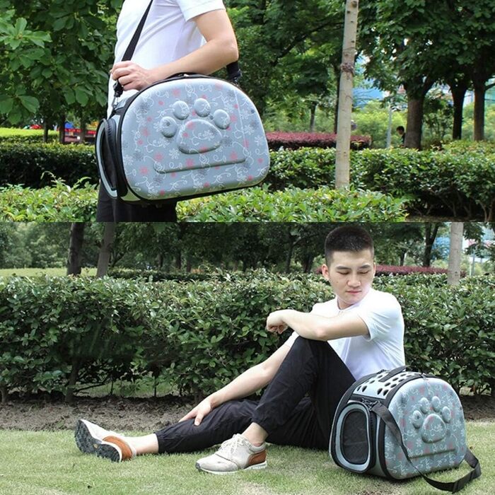 Транспортна переноска для собак та котів, комфортна, для подорожей на вулиці, середня, сіра