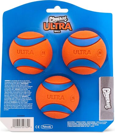 Chuckit! Ultra Ball – іграшковий м'яч для собак, міцний гумовий, високий відскок, плаваючий, сумісний з пусковим пристроєм, 3 шт, розмір M