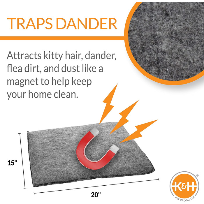 Обігріте котяче ліжко K&H Amazin Kitty Pad для дому, сіра миюча мат для котів, ловить шерсть і пил, 38,1x50,8 см
