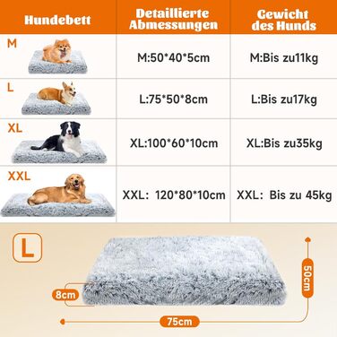 М'яке ліжко для собак, пухнасте килимок, ліжко-матрац для собак, омбре сірий, 75x50x8 см