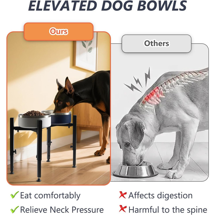 Підвищена годівниця для собак, металева, регульована висота та ширина, для великих, середніх та малих собак