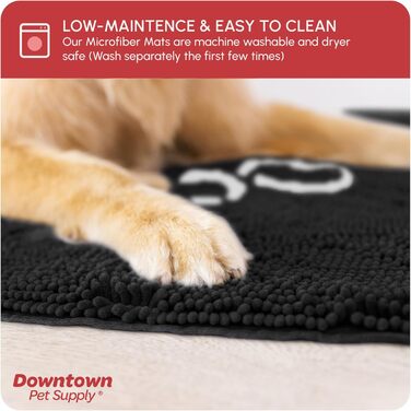 Килимок для собак My Doggy Place з мікрофібри для брудних лап, 91.4 x 66 см, швидковисихаючий, вбираючий, для прання та сушки в машині, з антиковзким гумовим покриттям (91 x 66 x 3 см, Чорний з відбитком лапи)