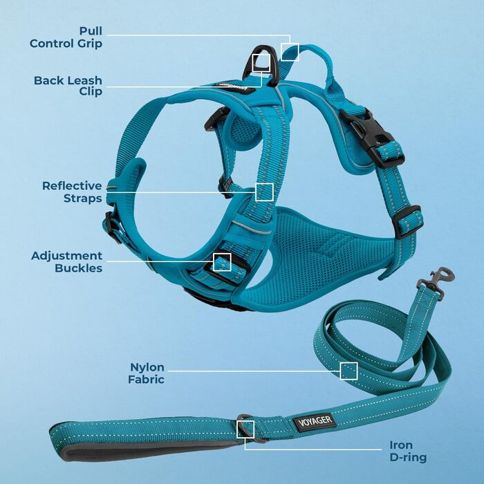 Шлея та повідець для собак Best Pet Supplies Voyager, не тягне, подвійне кріплення, червона сіточка, розмір M (груди 55,9–68,6 см)