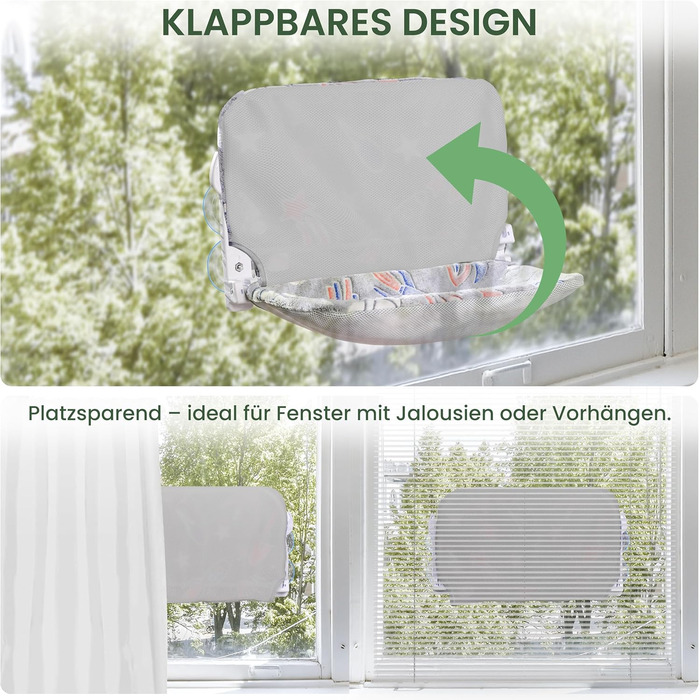 Кішка ліжко на вікно HiPetpy, світлодіодна двостороння матрац, складана та бездротова, міцні присоски до 20 кг, зручний поглиблений дизайн, 360° огляд, підвісна ліжко для котів, віконце-ліжко (Сірий, 1 шт.)