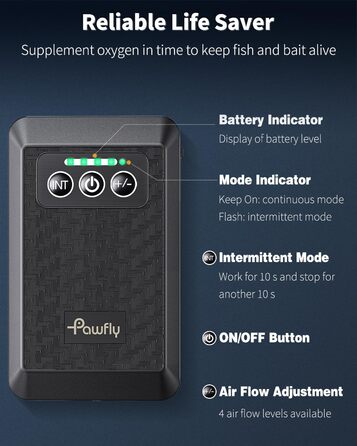 Pawfly акумуляторний аератор для акваріума 20-500 л, USB, тиха портативна повітряна помпа для риб, живої наживки, для риболовлі та аварійного живлення