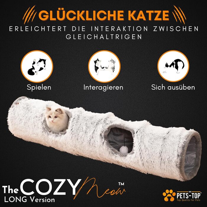 Туннель для котів XXL PETS-TOP – великий тунель для котів – шуршачий тунель – інтерактивна іграшка для котів – з м'якого плюшу