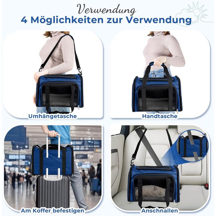 Транспортна сумка для кота та собаки до 5 кг, складана, з плечовим ременем, 50 x 34 x 34 см, темно-синій