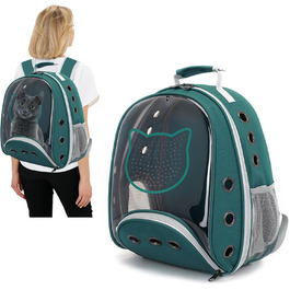 Рюкзак для котів та маленьких собак PETCUTE, дихаючий, знімний килимок, до 6 кг, з прозорим вікном, для подорожей (темно-зелений)