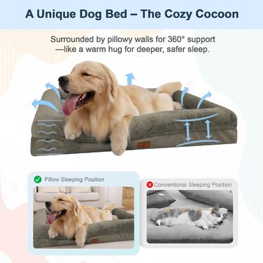 Ортопедичний лежак для собак XL, чорний, водонепроникний, знімний чохол, нековзне дно, миється, 114 x 53 см