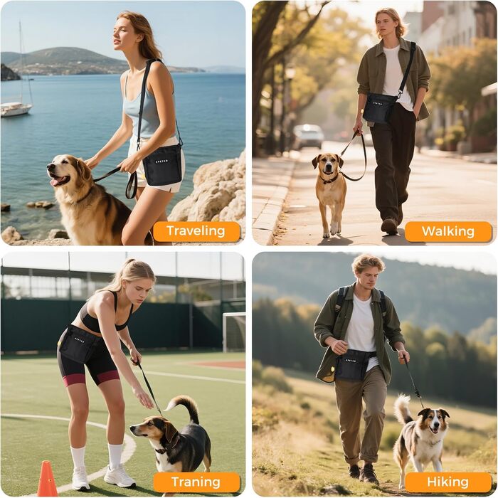 Чорна сумка для ласощів для собак великого об'єму з регульованим ремінцем та міцним магнітним закриттям