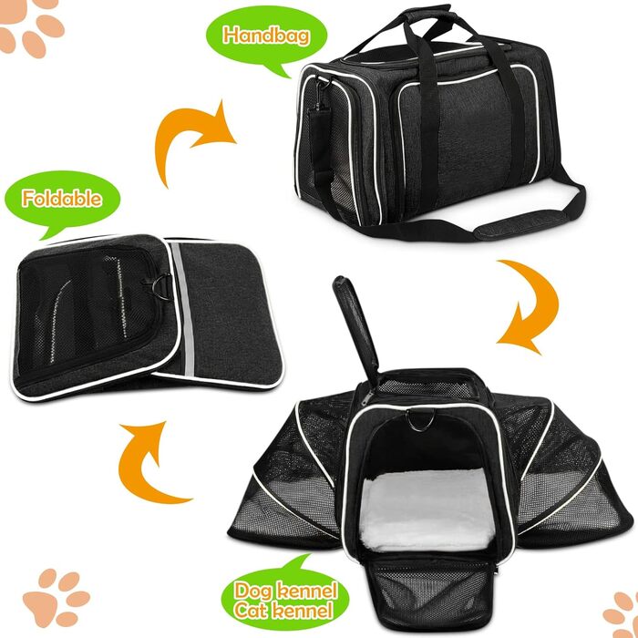 Сумка-переноска для котів і собак ALLSOPETS, складна, чорна, для подорожей, розширювана, транспортна сумка для домашніх тварин, ідеальна для подорожей, походів, кемпінгу