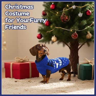 Пуловер для собак Дачхунд, теплий зимовий пуловер з візерунком, м'який трикотажний пуловер з коміром-стійкою, синій, розмір L