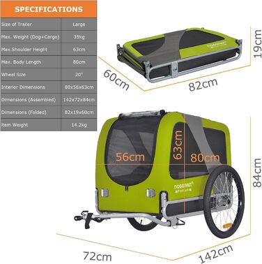 DOGGYHUT® Преміум велосипедний причіп для собак, великий, 270 л, для середніх і великих собак