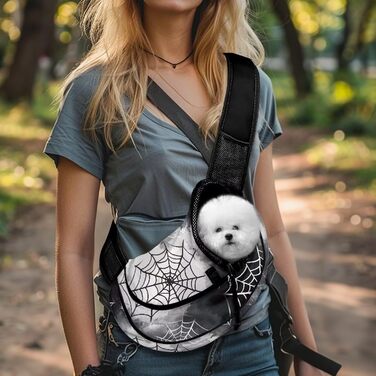 COEQINE Сумка-переноска для собак середніх порід, переноска для тварин, для цуценят, через плече, гаманець, з товстим шаром підкладки, регульований плечовий ремінь для Йоркширських тер'єрів, Чихуахуа (Goth Павутина)
