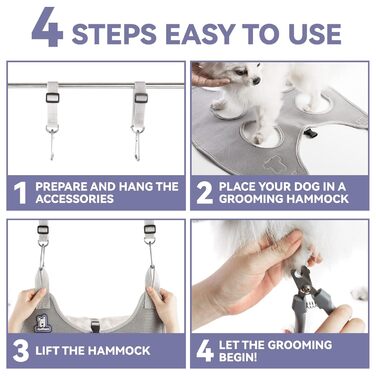 Гамак для грумінгу собак та котів Loflaze з обрізачем нігтів, петлею для котів та сумкою для фіксації. Підходить для собак та котів малих, середніх та великих розмірів (відстань між лапами 9.5-18.8', макс. вага 38.5 кг). Колір: фіолетовий