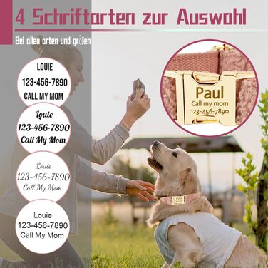 Персоналізоване собаче нашийник з металевою застібкою, з іменем та номером телефону. Регульовані розміри для великих та середніх собак (Collar 04)