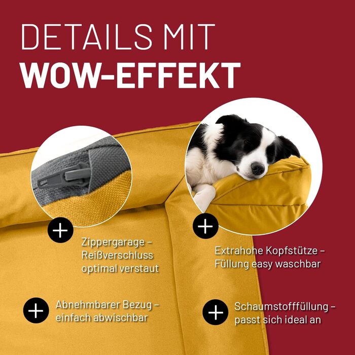 Ортопедичне собаче ліжко Lumaland для відпочинку вдома та на вулиці | 70x60 см | Жовтий | Водонепроникне, з неслизьким дном